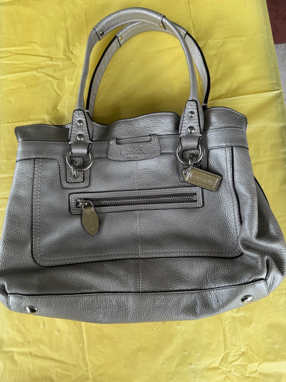 Coach Metallic Silver Pebbled Leather Shoulder Bag